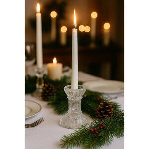 Vintage Cut Glass Crystal Candle Holder Elegant Faceted Pressed Glass Decor